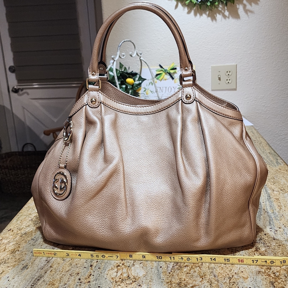 New Gucci 211943 large Sukey Tote in Rose gold Italian leather Shoulder Bag NWT